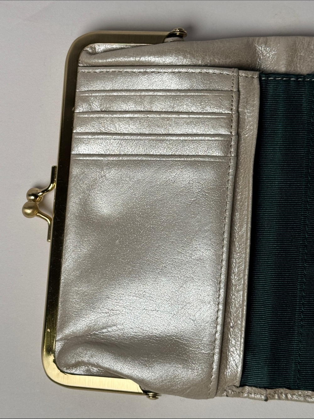 HOBO International The Original Metallic Silver Leather Kiss Lock Clutch Wallet - Picture 8 of 13